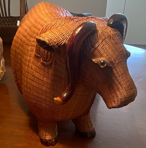 Bull shaped woven wicker - bull-shaped, wicker/